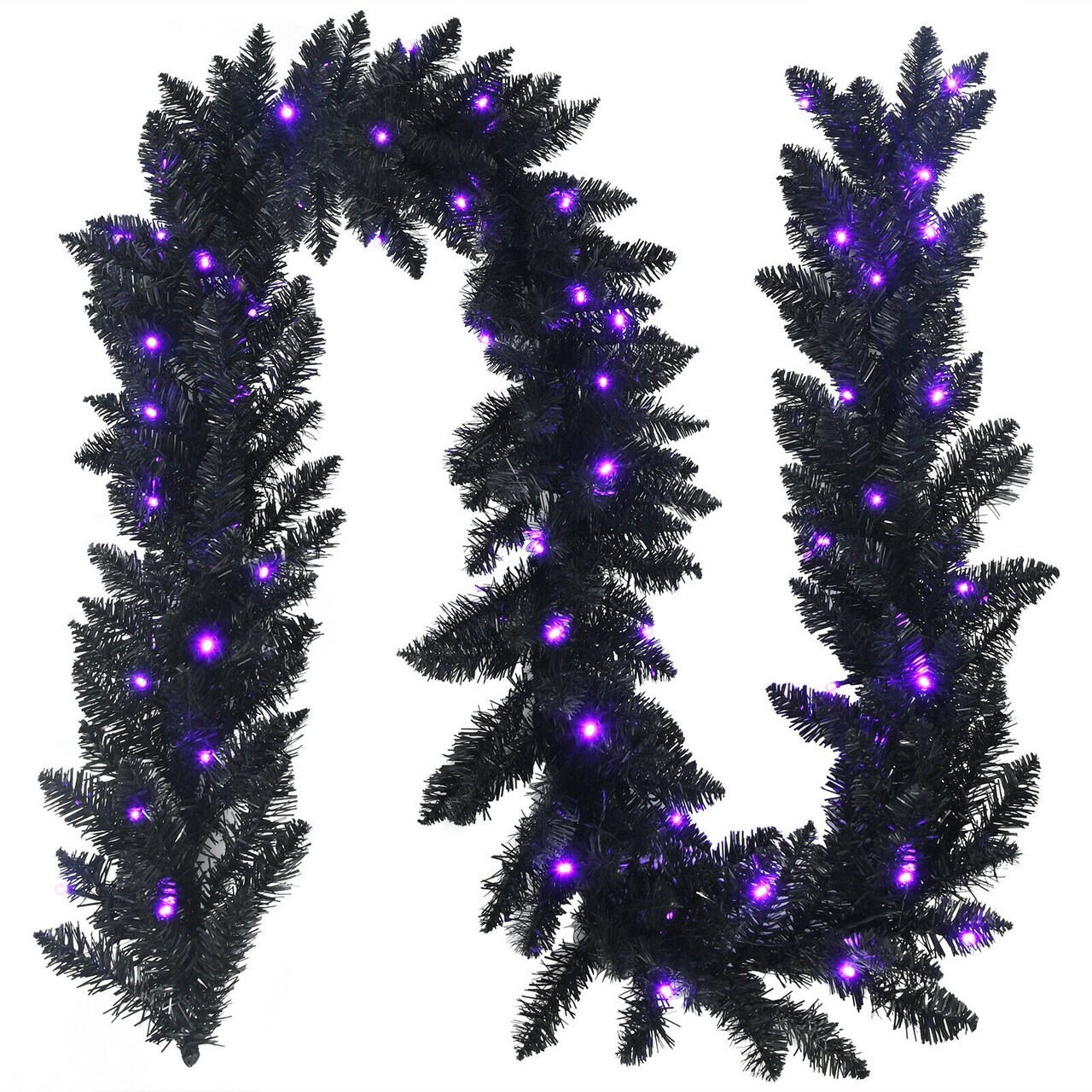 9 Ft Halloween Garland with 50 LED Lights and 210 PVC Branch Tips, Black